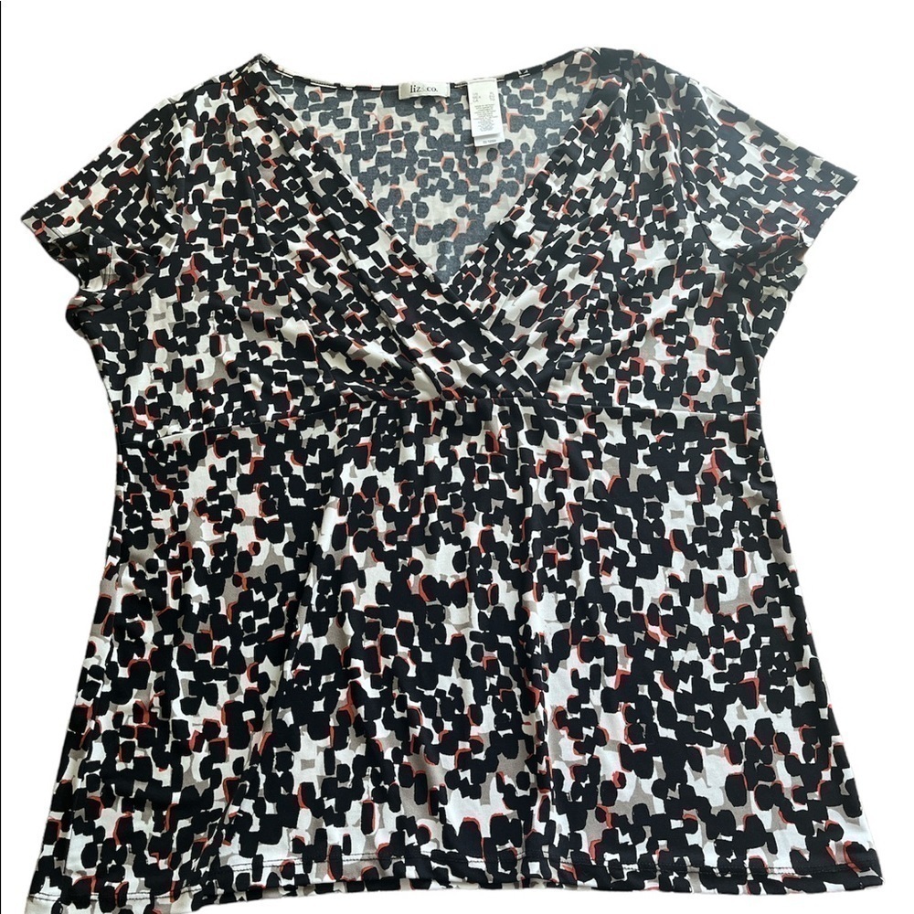 Liz & Co Short Sleeve Blouse Pleated V-neck Size XL
